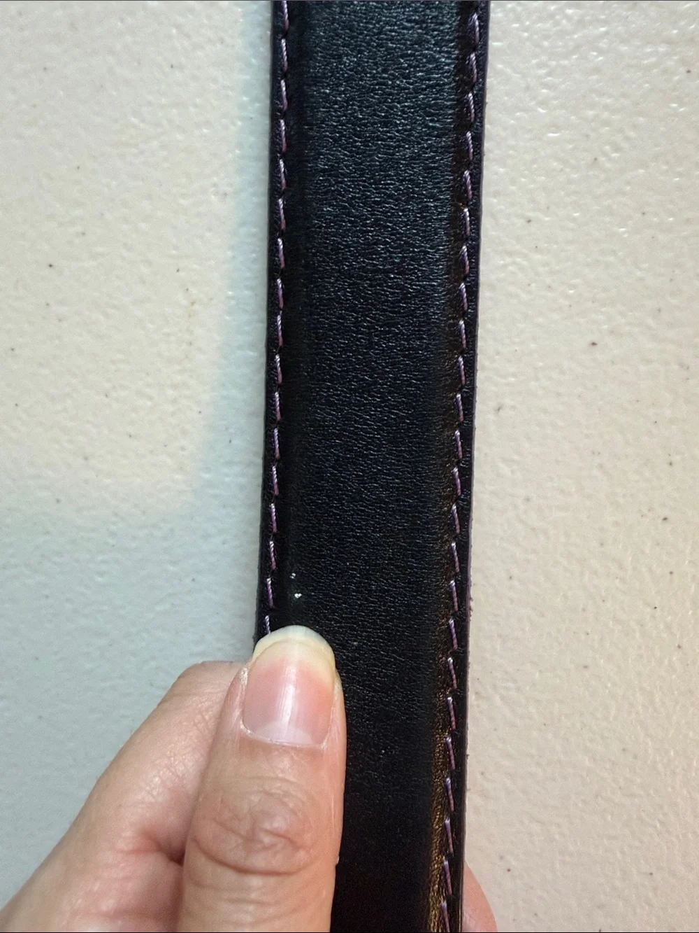 L.E.N. Black Leather Belt with Pink Contrast Stitching 40 inches